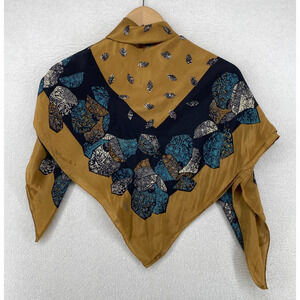 LOREDANO Scarf Womens Silk Leaves Printed Square Wrap Blue Yellow 34"